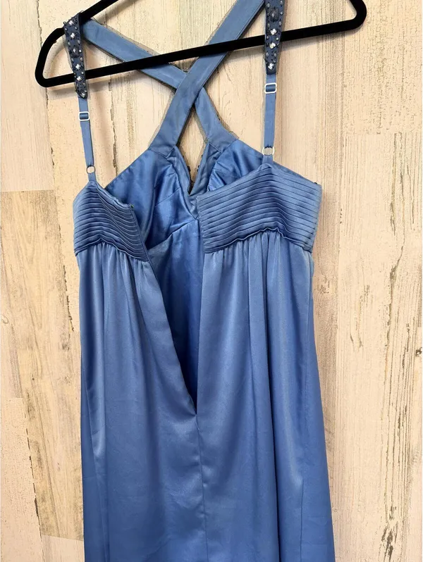 BCBGMAXAZRIA Womens 2 Blue Satin Beaded Cocktail Prom Dress - Image 8