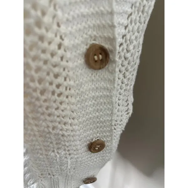 Specialty House White Crochet Sweater Cardigan Vest Large‎ Button Boho Fisherman - Image 6