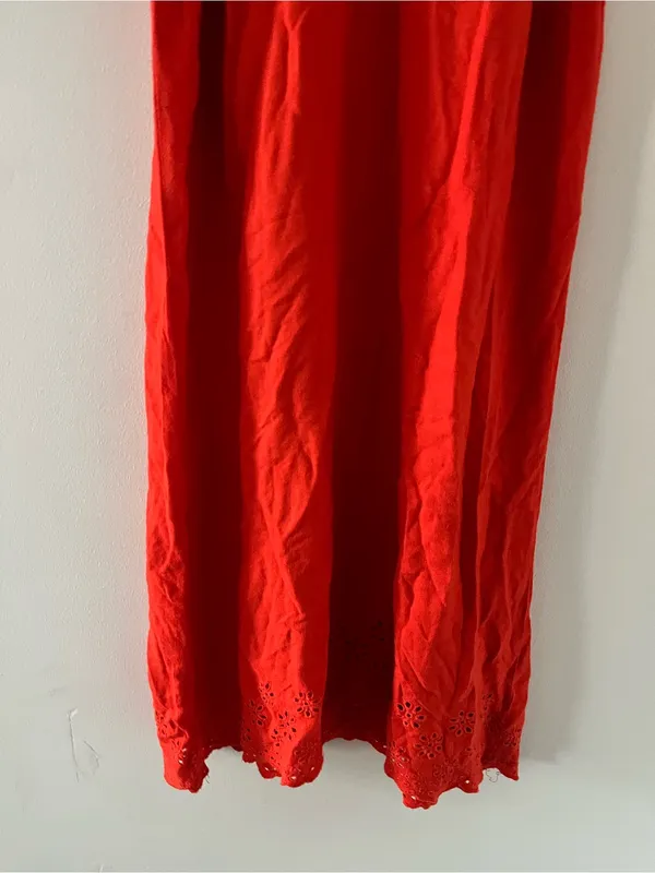 Old Navy Rust Orange Linen Blend Eyelet Midi Dress Small Cottagecore Coastal - Image 3
