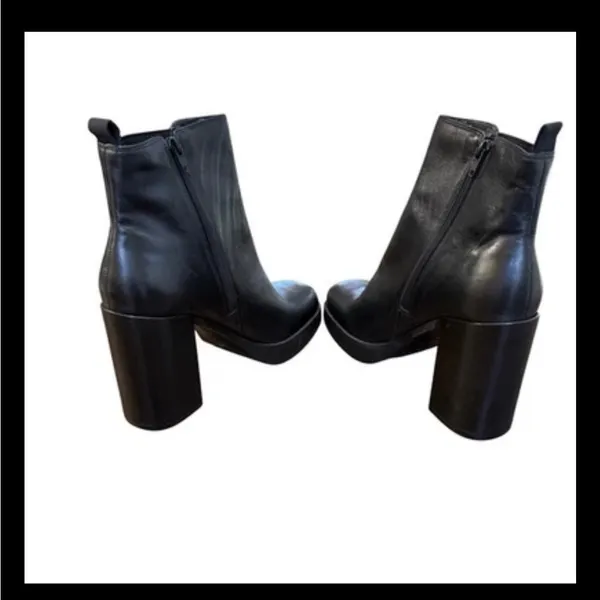 Gianni Bini Black Leather Platform Block Heel Zip Ankle Boots | Size 9.5M | New - Image 6