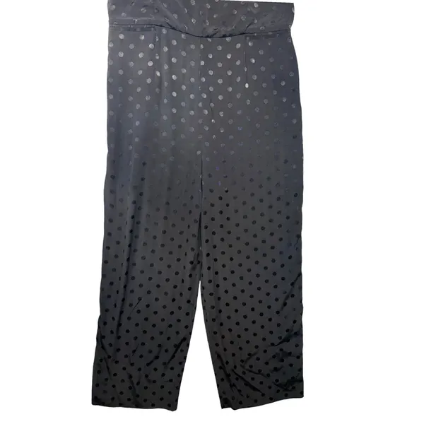 Anthropologie The Essential Jumpsuit Black Polka Dot Wide Leg V-Neck Size 14 - Image 4