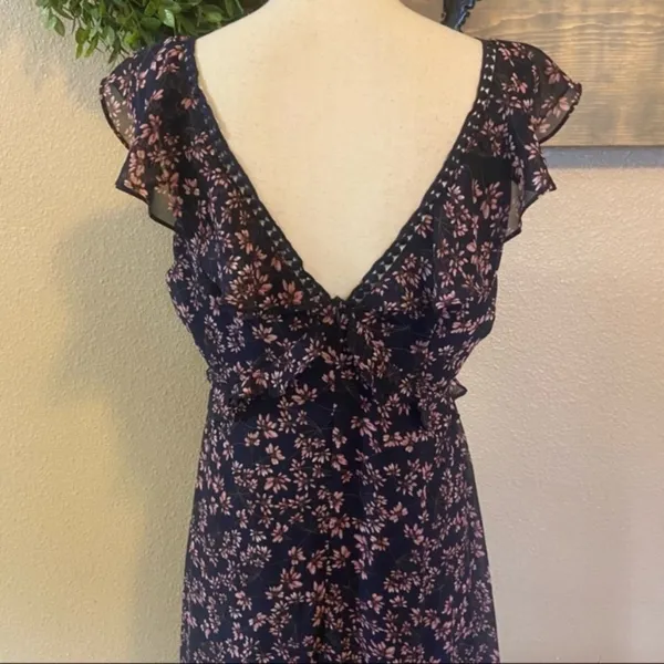 Lulus NWOT Darling Daydream Navy Blue Floral Print Ruffled Maxi Dress - Image 3