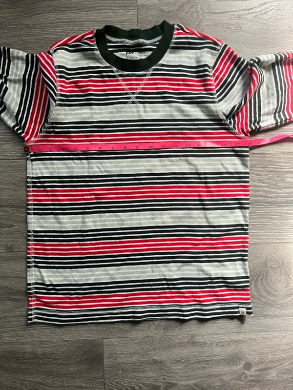 Pact Green Red Striped Long Sleeve Crew Neck 100% Cotton T Shirt Size M Classic - Image 7