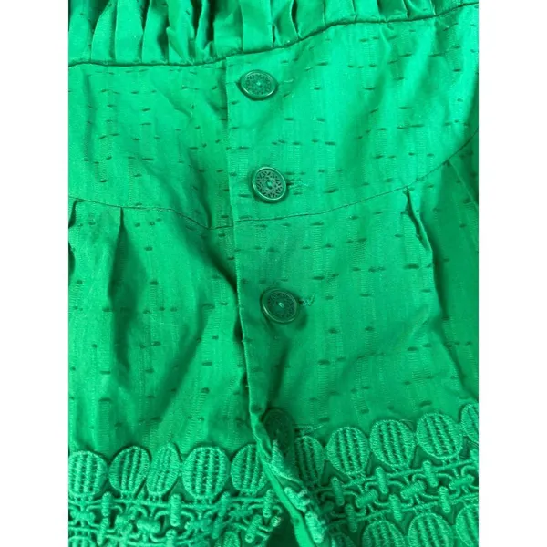 Midi Green Embroidered Teaparty Button Collared Textured Tank Dress Womens S/M - Image 4