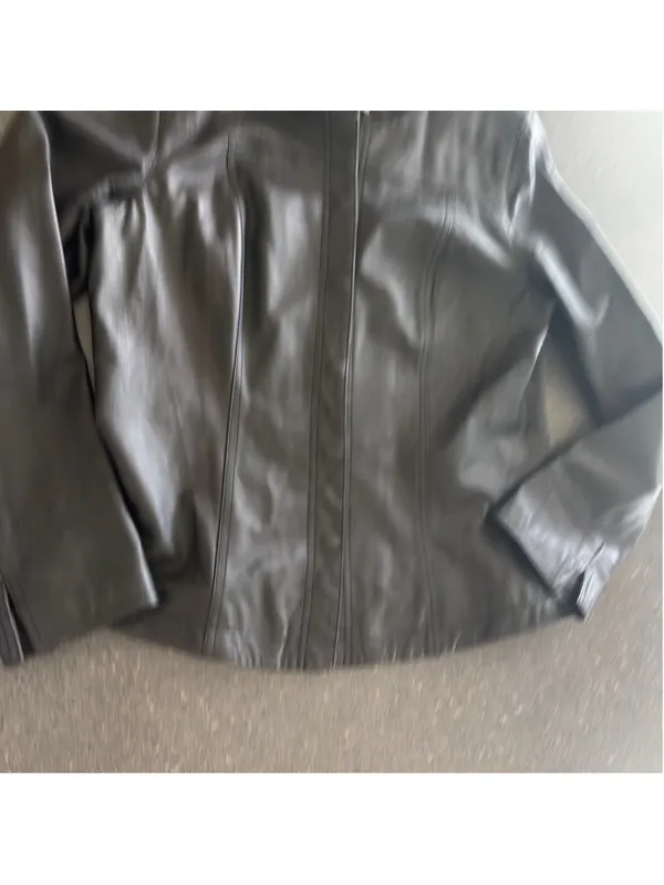 I.E Premium Collarless Black scuba Leather Jacket size S - Image 4