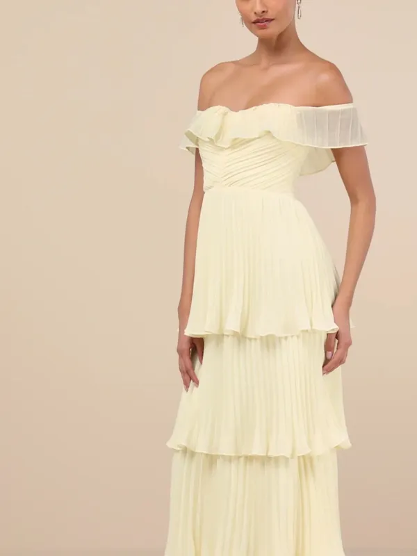 Lulus Always Remarkable Pale Yellow Off-the-Shoulder Maxi Dress - Image 4