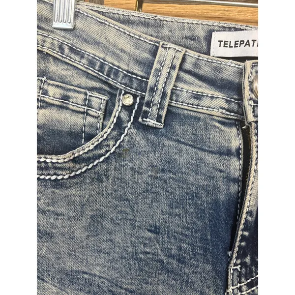 Telepatia‎ Mid Rise Wide Leg Skull Blingy Pocket Jeans SIze 5/27 - Image 6