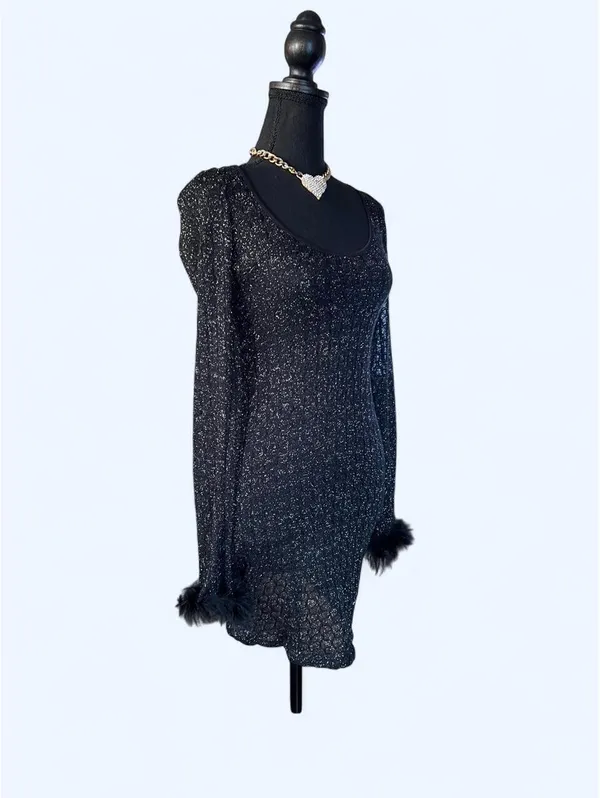 PrettyLittleThing Glitter Sheer Feather Cuff Bodycon Mini Dress size 2 - Image 4