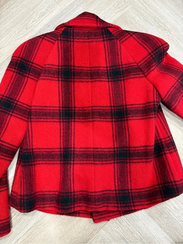 Talbots Red Black Plaid Wool Double Breasted Peacoat Size 2 - Image 6