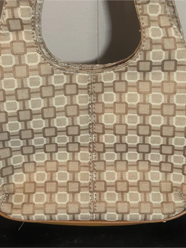 Nine West Beige Jacquard Mini Hobo Shoulder Bag Tan Zip Organizer Purse - Image 2
