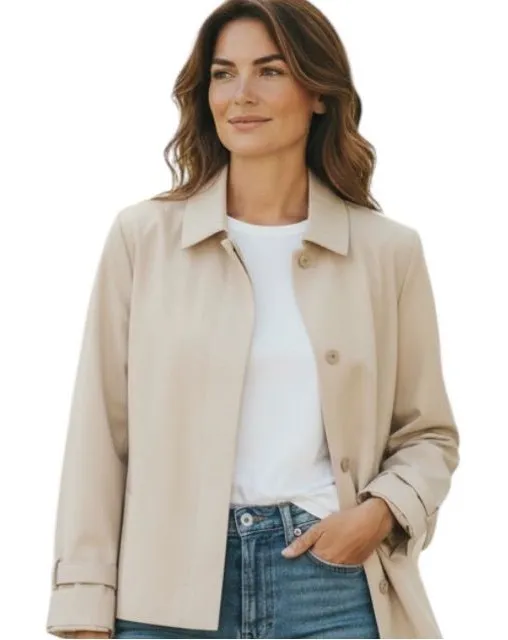NORMA KAMALI Luxury Jacket Cropped Flared Swing Lightweight Neutral Tan Coat 6 - Image 2