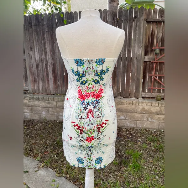 Zara Strapless Dress spring break Floral Pattern basque waist corset pinup event - Image 2