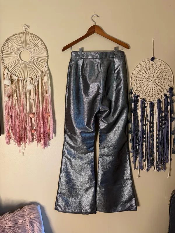 House of CB London Jas Silver Kick Flare Trousers Pants Size Medium - Image 5