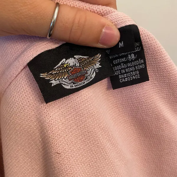 Light Pink Harley Davidson Knit Sweater Jacket Rhinestone Button Sleeve Zip - Image 8