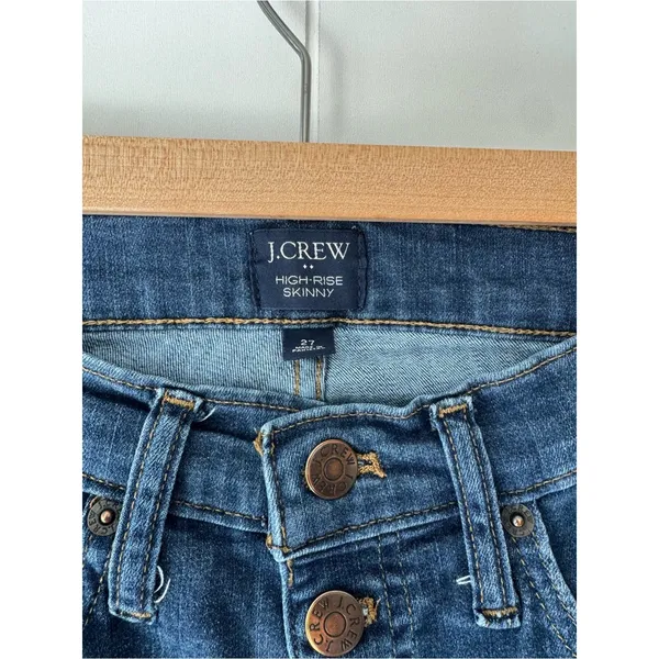 J. Crew Dark Blue High-Rise Button-Fly Skinny Jeans 27 - Image 3