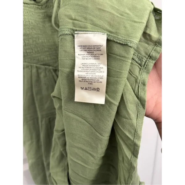 Free People Perfect Day Cotton Mini Dress Womens Medium Olive Green Deep V Neck - Image 6