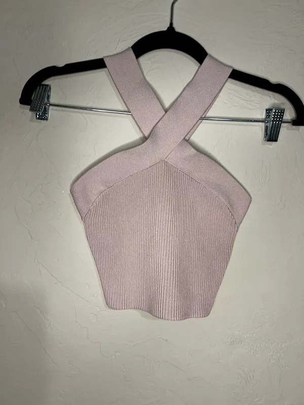 Babaton‎ Aritzia Sculpt Knit Criss Cross Mauve Pink Ribbed Cropped Tank Top - Image 2