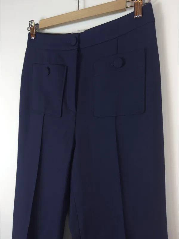 Sézane Phil Trousers Navy Wool Blend High Rise Wide Leg Pants FR 34 US 2 - Image 3