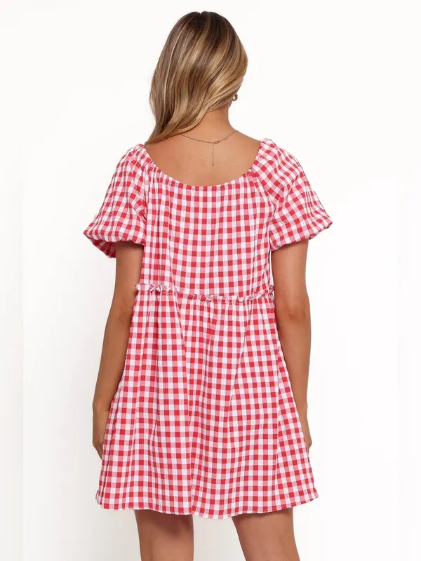Petal + Pup Dorothea Gingham Mini Dress Red White Smocked Large - Image 2