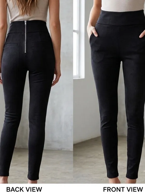 Ammo Suede High Rise Black Pants Gold Zipper Detail Size Medium. - Image 2