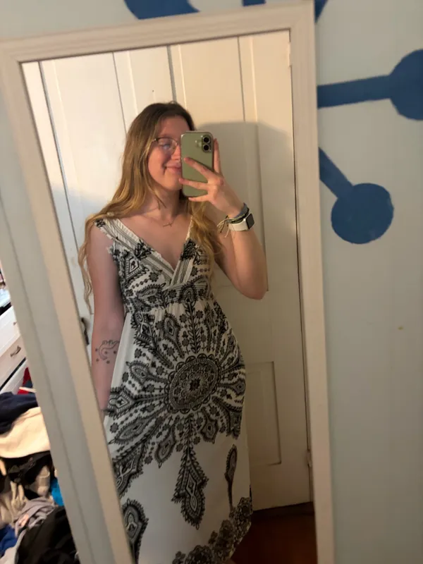 Black and white floral halter dress - Image 2