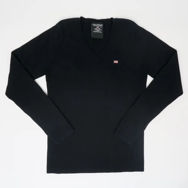 Vintage 90s Polo Jeans Co. Ralph Lauren Black Ribbed V Neck Sweater - Image 2