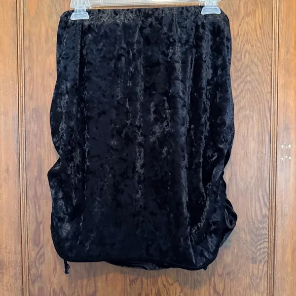 Vintage Y2K Black Velvet Mini Skirt Ruched Witch Whimsigoth Fairy Goth Rave‎ XL - Image 2