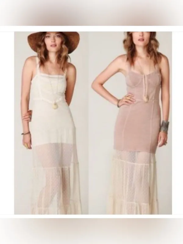 Free People Point D’Esprite Swiss Dot Slip Maxi Lace Dress Boho Romantic Western - Image 3