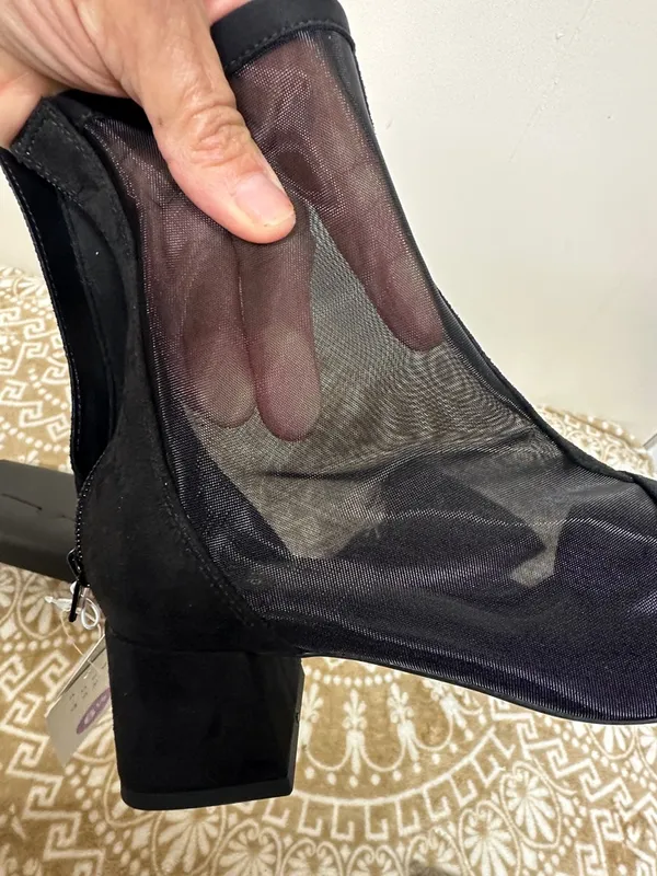 a new day Black Pointed Toe Block Heel Mesh Ankle Boots - Image 10