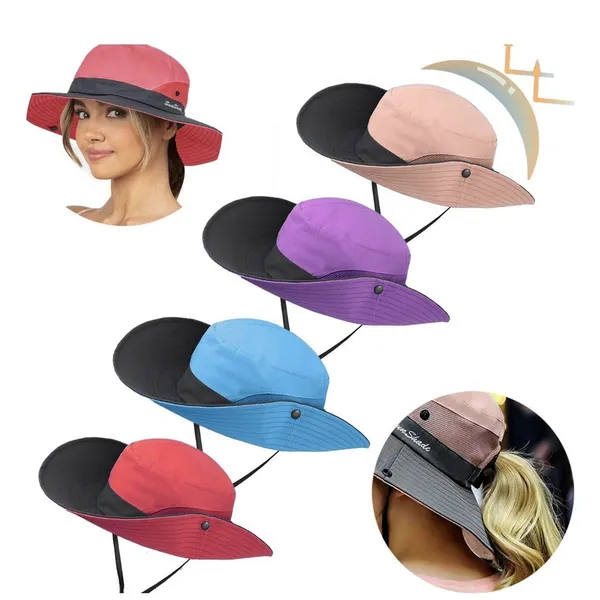 Women's Sun Shade Hat Wide Brim Hat UV Blocking Hiking Camping Sun Protect White - Image 14