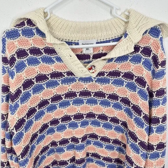 Find Me Now Colorful Striped Chunky Knit‎ Sweater V Neck Collared Cozy Fall Boxy - Image 2