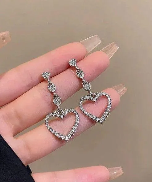 925 Silver Plated Love Heart Drop Dangle Earrings for Women - Image 2
