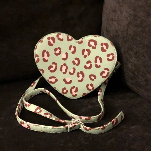 Heart Shaped Leopard Print Crossbody Bag Mint Green Pink Animal Print Purse - Image 3