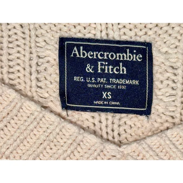 Abercrombie & Fitch Cream Cable Knit Stripe Cropped Varsity V-Neck Sweater Sz XS - Image 4