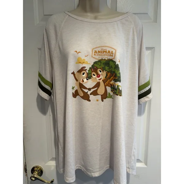 Disney Parks Animal Kingdom 1998 Chip Dale Raglan Graphic Tee White Green‎ 3X - Image 2