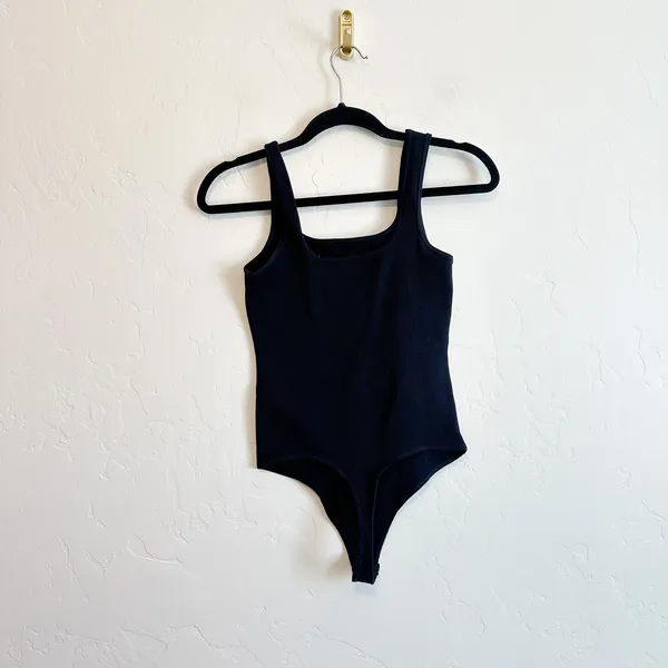 Abercrombie | Soft‎ A&F Ribbed Square Neck Thong Bodysuit in Black - Image 5