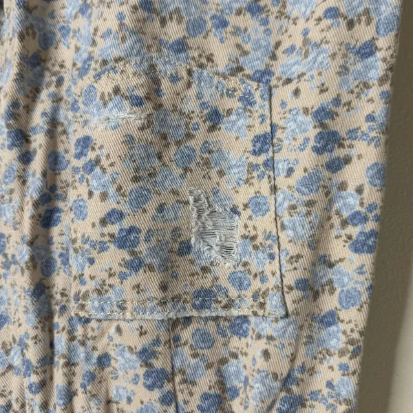 POL everyday edge pants Blue Floral Corduroy Wide Leg Distressed Elastic Waist S - Image 12