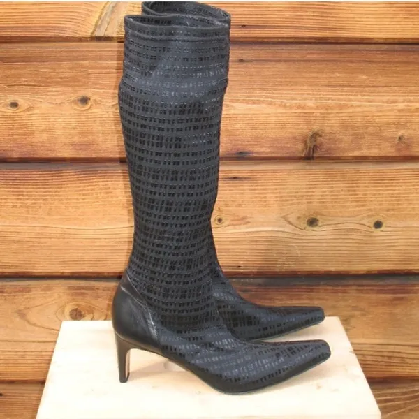 PREVATA Black Fabric Stretch Knee High Boots Black Size 8 - Image 4