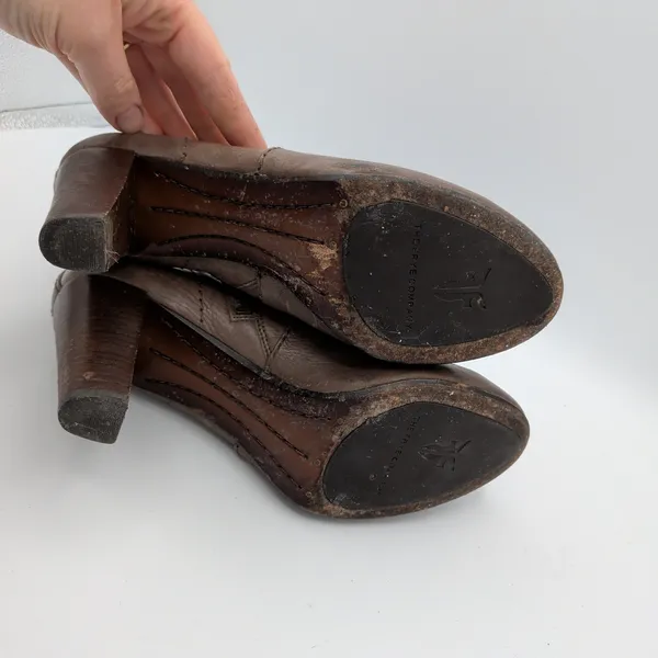 Frye Marissa Grey Leather Ankle Boots Buckle Block Heel Womens‎ 7M 3476922-GRY - Image 6