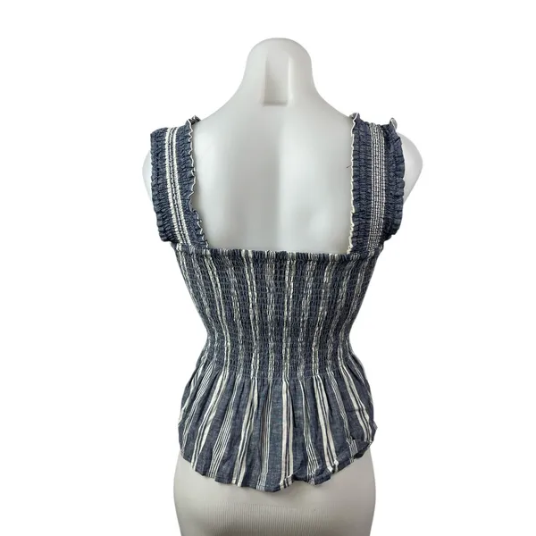Anthropologie Maeve Women's Blue Striped Ruffle Sleeveless Peplum Blouse Top S - Image 4