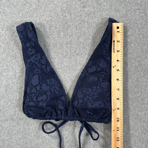 Aerie Floral Lace Bikini Swim Top Size Medium Navy Blue Tie Close V-Neck Beach - Image 6