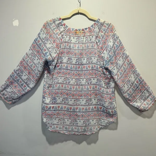 Roberta Roller Rabbit Elephant Print‎ Gauze Lightweight V-neck Blouse Top Medium - Image 8