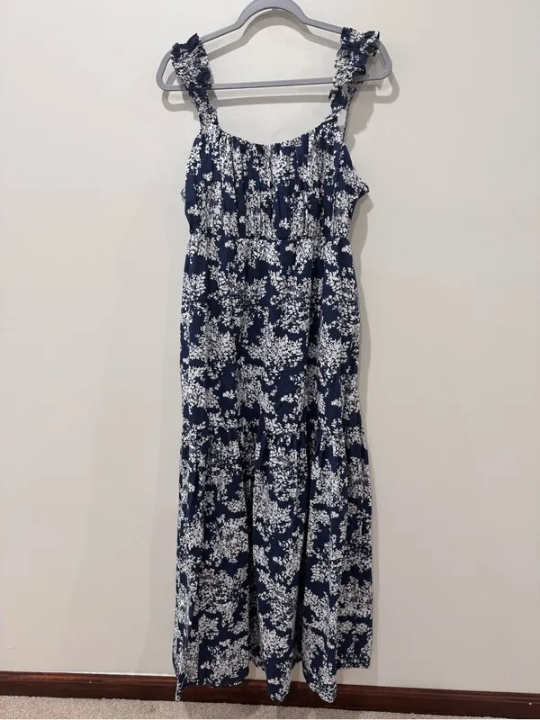 Abercrombie and Fitch Sz L Floral Cottage Navy White Maxi Dress - Image 3