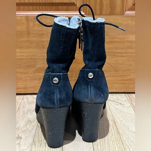 Michael Kors Black Suede Rory Wedge Heel Boots - Image 4