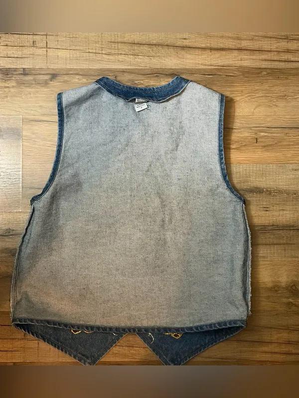 Vintage 90s Unbranded Western Embroidered horse Denim Vest cowboy One of a Kind! - Image 11