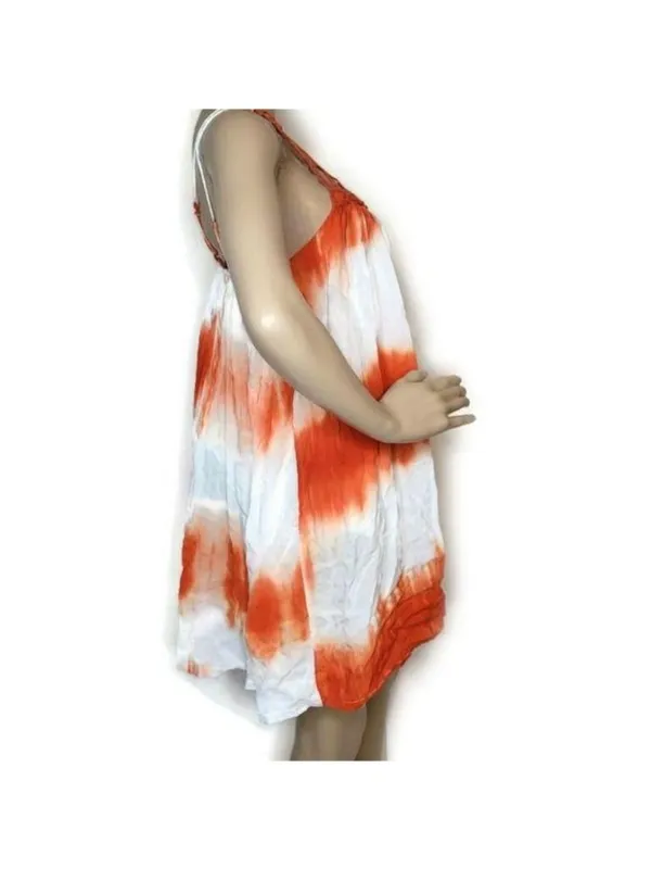 The Clothing Exchange Orange & White Tie-Dye Tank Dress With Crochet Front & Adjustable Straps small - Image 2