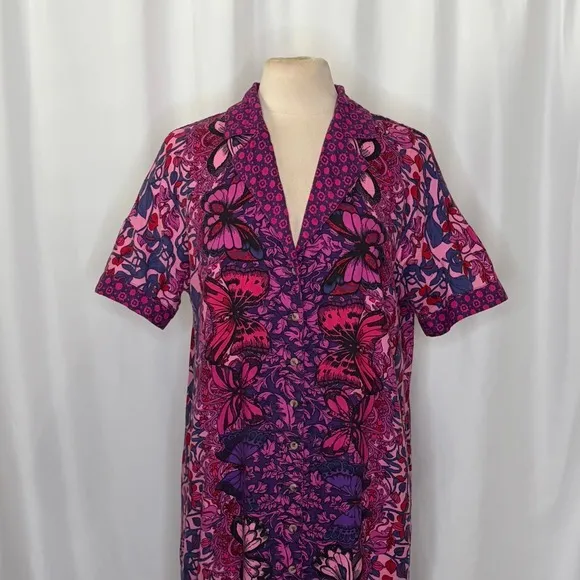 Alexandra Farmer ANTHROPOLOGIE Whimsy Flannel Sleep Dress Floral Butterfly M - Image 3