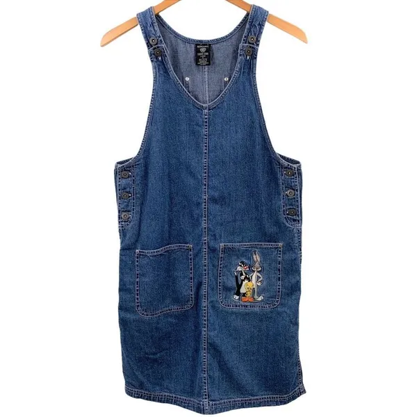 Vintage Y2K 90's Warner Brother Looney Tunes Embroidered Denim Dress Size Small - Image 2