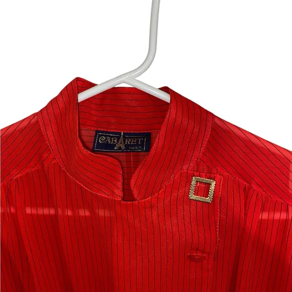 Vintage 70s 80s Cabaret Paris Red black Pin Striped Secretary dress valentines - Image 14