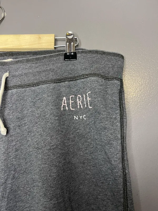 Aerie Sweatpants Womens Large Gray French Terry Jogger Lounge Cuffed Drawstring - Image 2